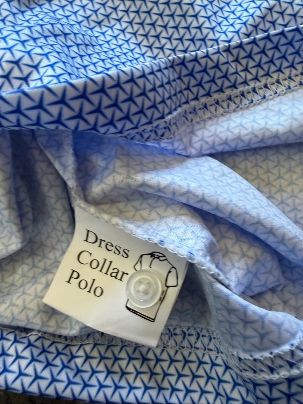 Collars & Co Semi Spread Collar Polo Shirt Turbo GT White Blue Geometric Medium - Picture 7 of 8
